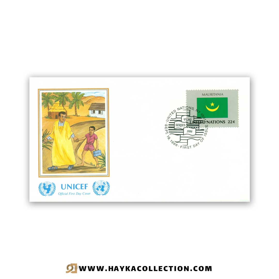 پاکت نامه United Nations موریتانی چاپ کشور سوئیس 1986